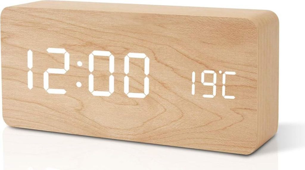 Tischuhr aus Holz – Digitaler LED-Wecker – Standuhr mit Produktbild 