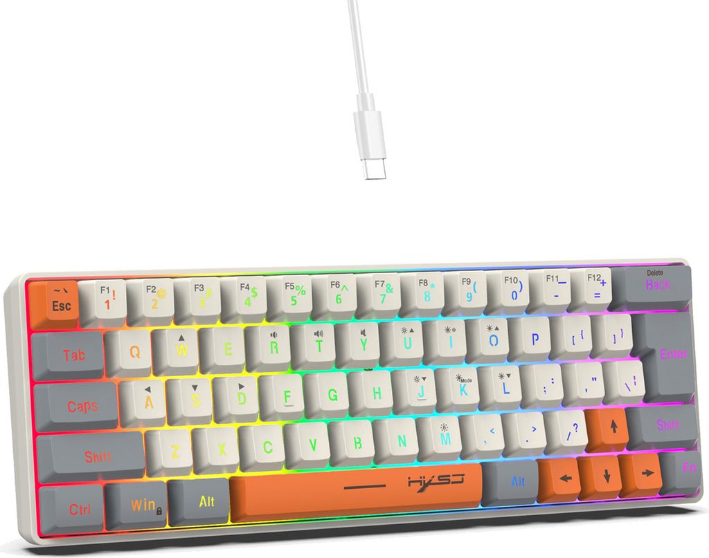 Membrantastatur 63-Tasten Bunte Beleuchtung Kabelgebundene Tastatur Gaming USB-C Kabel Abnehmbare Buerotastatur Businesstastatur PC Gaming Tastaturen
