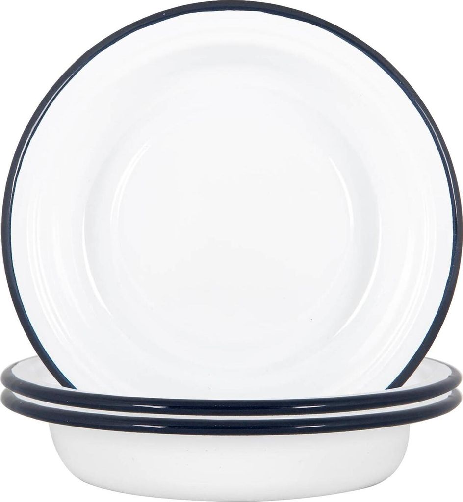 Argon Ta Weißen Emaille-Tief Schale - Stahl Outdoor-Camping-Geschirr Geschirr - 19cm - Navy - Packung mit 12