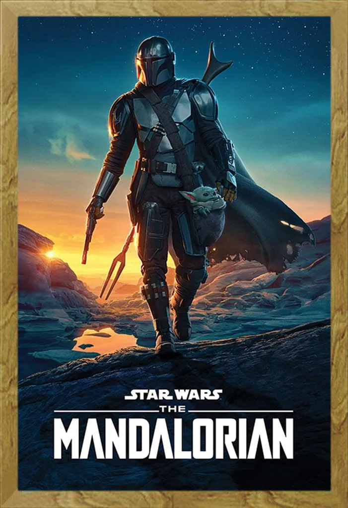 Star Wars - Poster - The Mandalorian - Nightfall + cornice rimovibile, Shinsuke® Maxi MDF oak, vetro acrilico