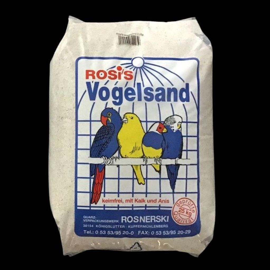A bag of bird sand with a label showing birds and product information.