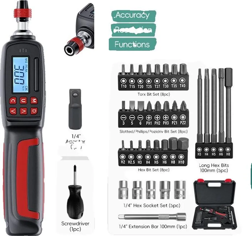 Coffret tournevis dynamométrique complet 1-10 Nm et 37 accessoires variés