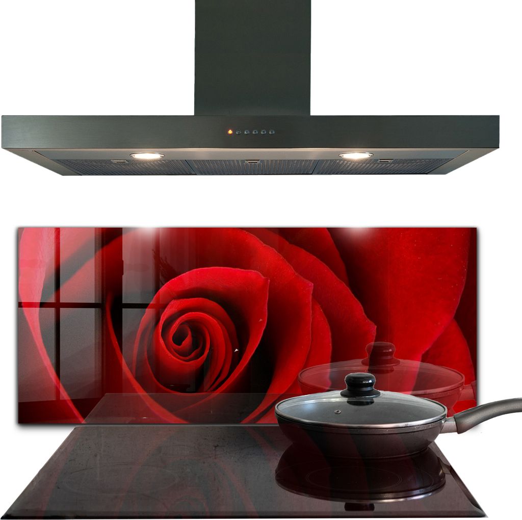 Spritzschutz aus Glas Küchenrückwand - Wandschutz für Herd und Spüle - 125x50 cm - Rote Rose Liebe