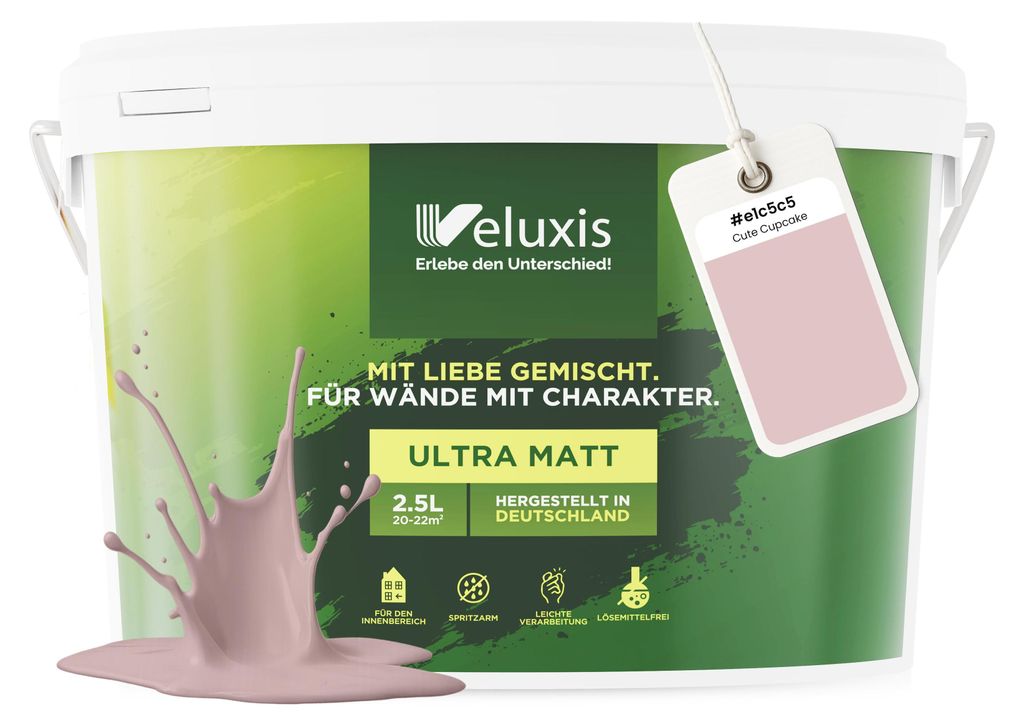 Wandfarbe Rosa Grau Hellgrau Matt Innenfarbe – Deckkraft Klasse 1, VOC-frei, Ohne Grundierung, Tropfarm – Wohnzimmer & Schlafzimmer – 2,5L ...