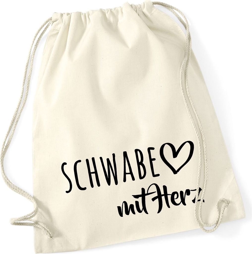 Huuraa Turnbeutel Schwabe mit Herz 12 Liter Natural Baumwolle Rucksack Geschenkidee