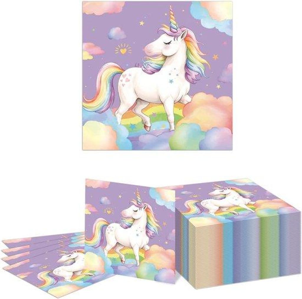 Eenhoorn Feestartikelen Set mit 48 Einhorn Themen - Ideal für das erste Geburtstagfest - Einhorn-Tischwäsche und Dekorationen