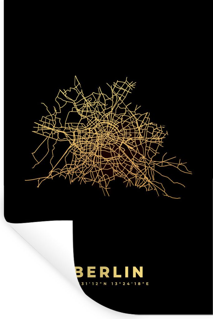 MuchoWow Wandtattoo Wandsticker Wandaufkleber Berlin - Karte - Gold - Stadtplan 40x60 cm Selbstklebend und Repositionierbar - Wierderverwendbar -...
