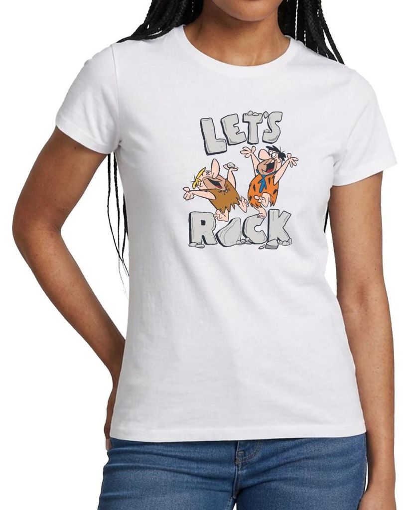 Spreadshirt The Flintstones Fred Und Barney Let's Rock Frauen T-Shirt, XL, Weiß