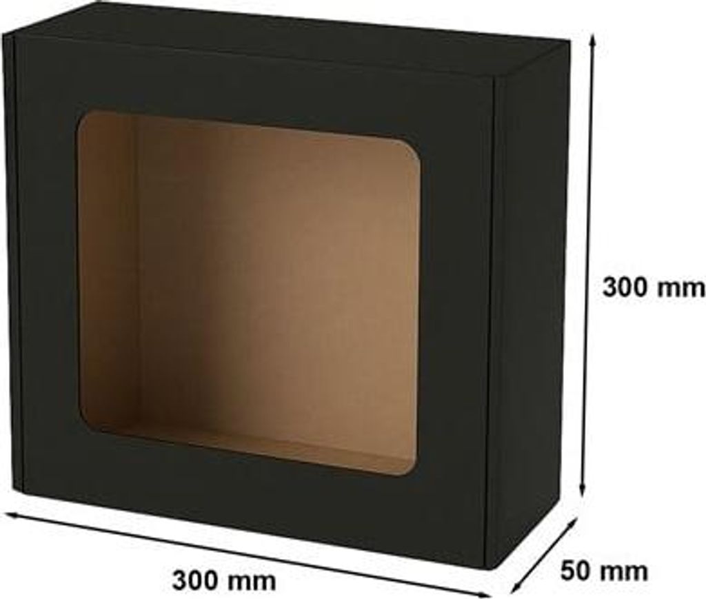 Dekorative Geschenkbox aus Öko-Karton, schwarz, mit Fenster, 300 x 300 x 100 mm