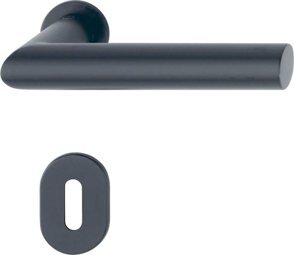 Hoppe Drückergarnitur Amsterdam - Türgriff mit selbstklebender Rosette oval BB für Türstärke 40-50mm, Edelstahl schwarz matt