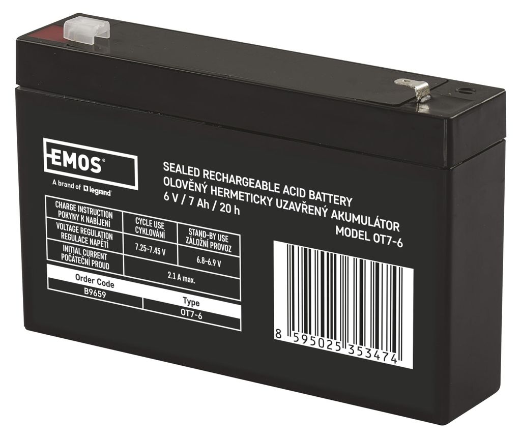 Batería sellada de plomo-ácido EMOS, 6V/7Ah, terminales de Imagen del producto 