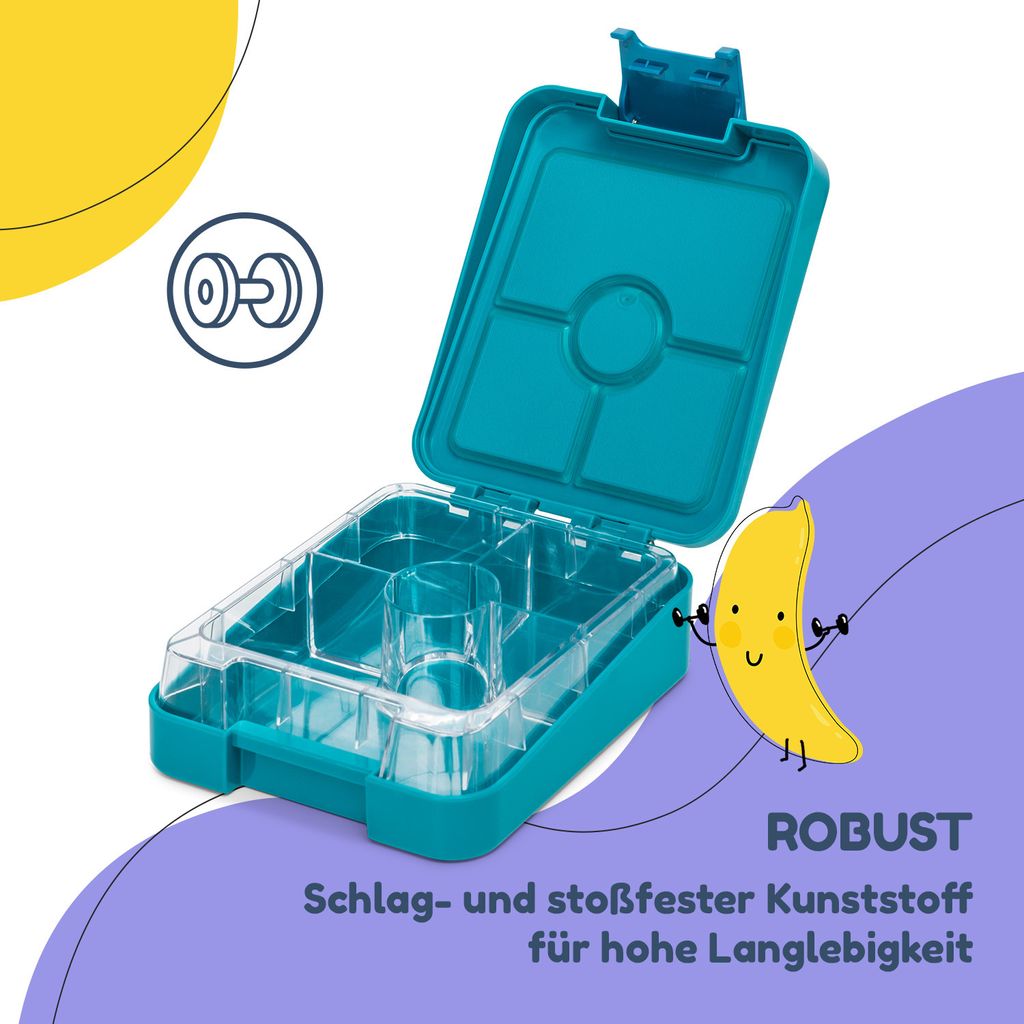 Kinder Brotdose Mit Fächern – Blau, Frosch-Motiv, 1 Liter, 13,9x19x7 Cm, BPA-frei, Für Kita & Schule