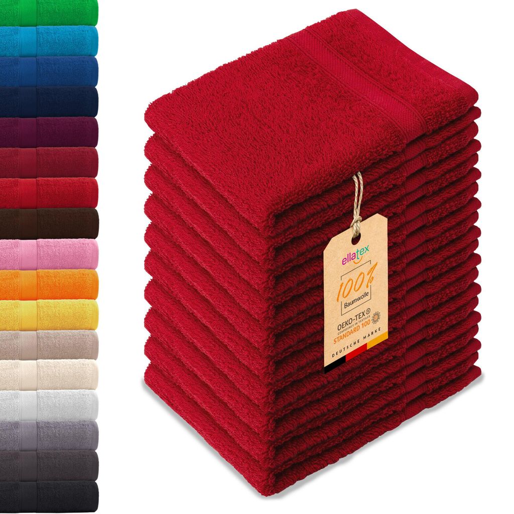 10er Pack EllaTex Gästehandtücher 30x50 cm 100% Baumwolle, Produktbild 