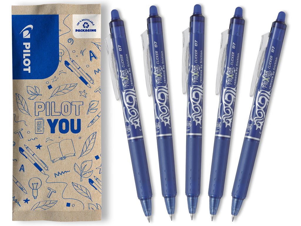 PILOT FriXion Clicker 0.7 Tintenroller - 5er Set, radierbar, Farbe Blau