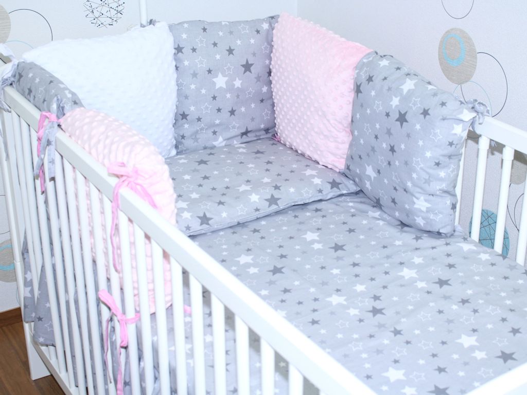 Baby Nestchen mit 6 x Kissen - MINKY und Baumwolle -Umrandung für Laufstall, Hausbett, Babybett, Kinderzimmer - 04