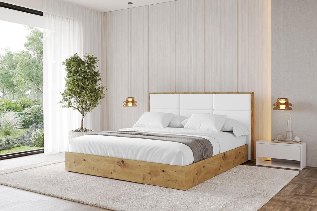 ALTDECOR Polsterbett mit Bettkasten - ENZO1 - 180x200 Weiß Kunstleder- Bett mit Matratze H3/H4, Kopfteil, Boxbett, Doppelbett mit Stauraum