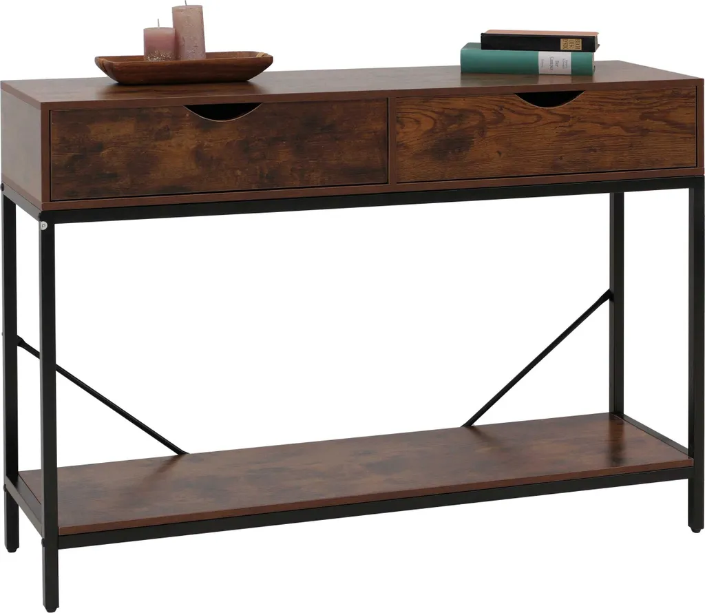 Rangement entrée gain de place : console industrielle rouge brun 109cm