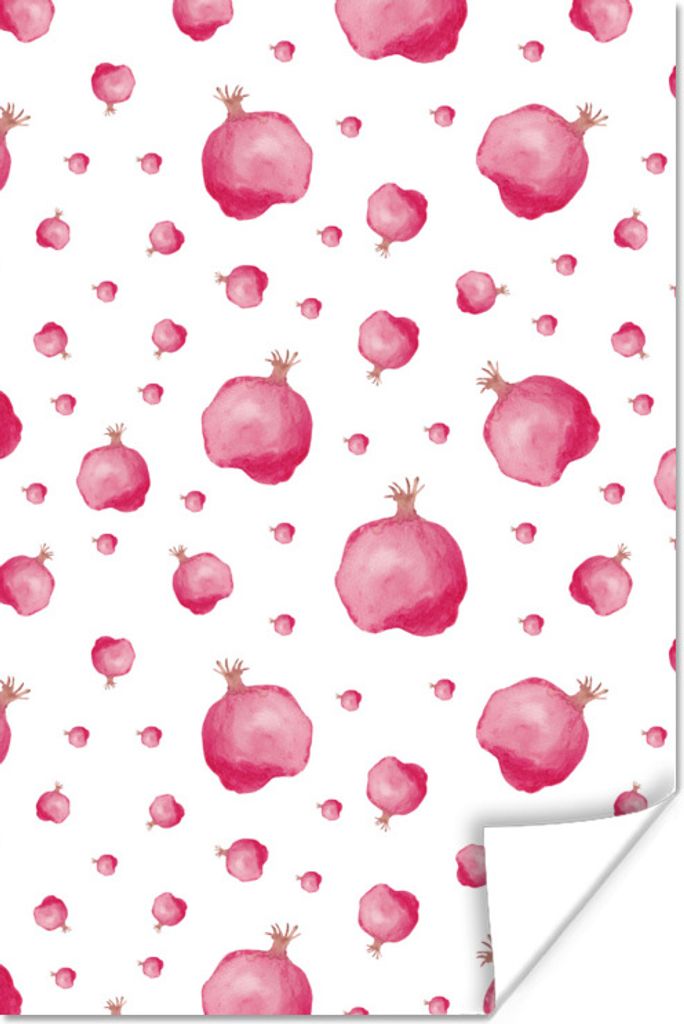 MuchoWow Poster Granatapfel - Obst - Aquarellfarbe 60x90 cm - Wanddekoration