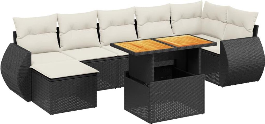 vidaXL 8-tlg. Garten-Sofagarnitur mit Kissen Schwarz Poly Rattan