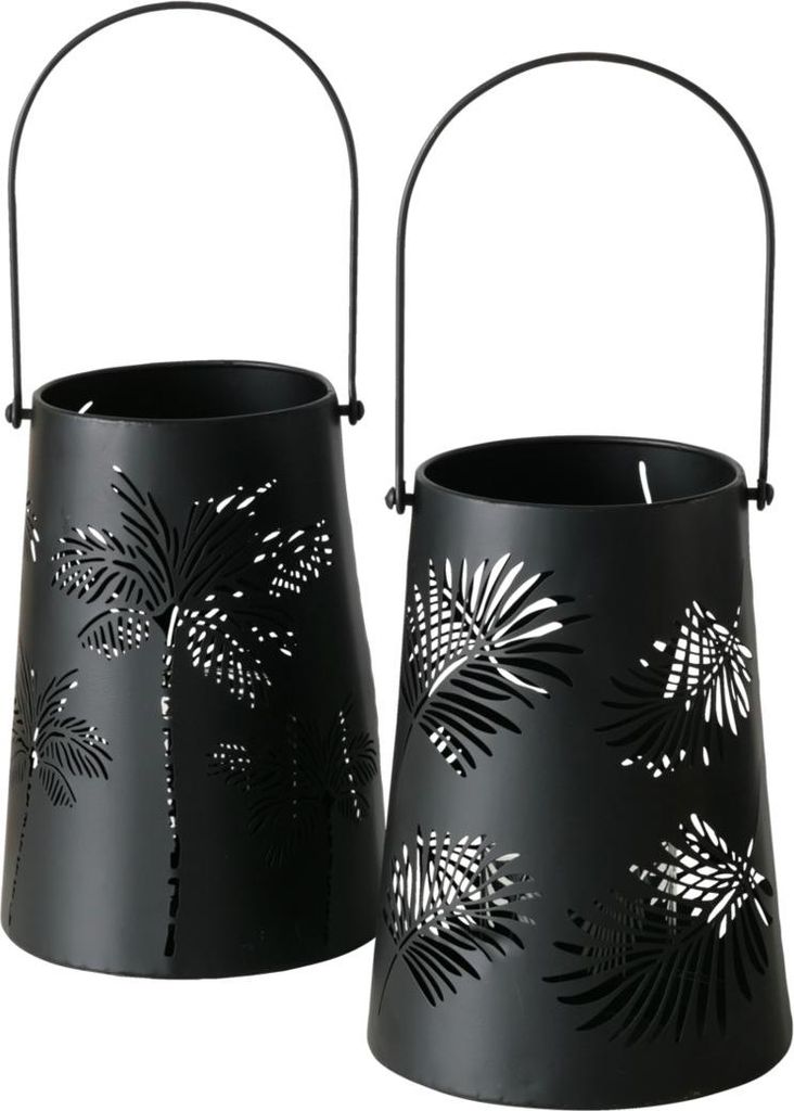 Boltze Windlicht PALMERA Palmenausbrenner aus Eisen mit Glaseinsatz schwarz H 23,5cm
