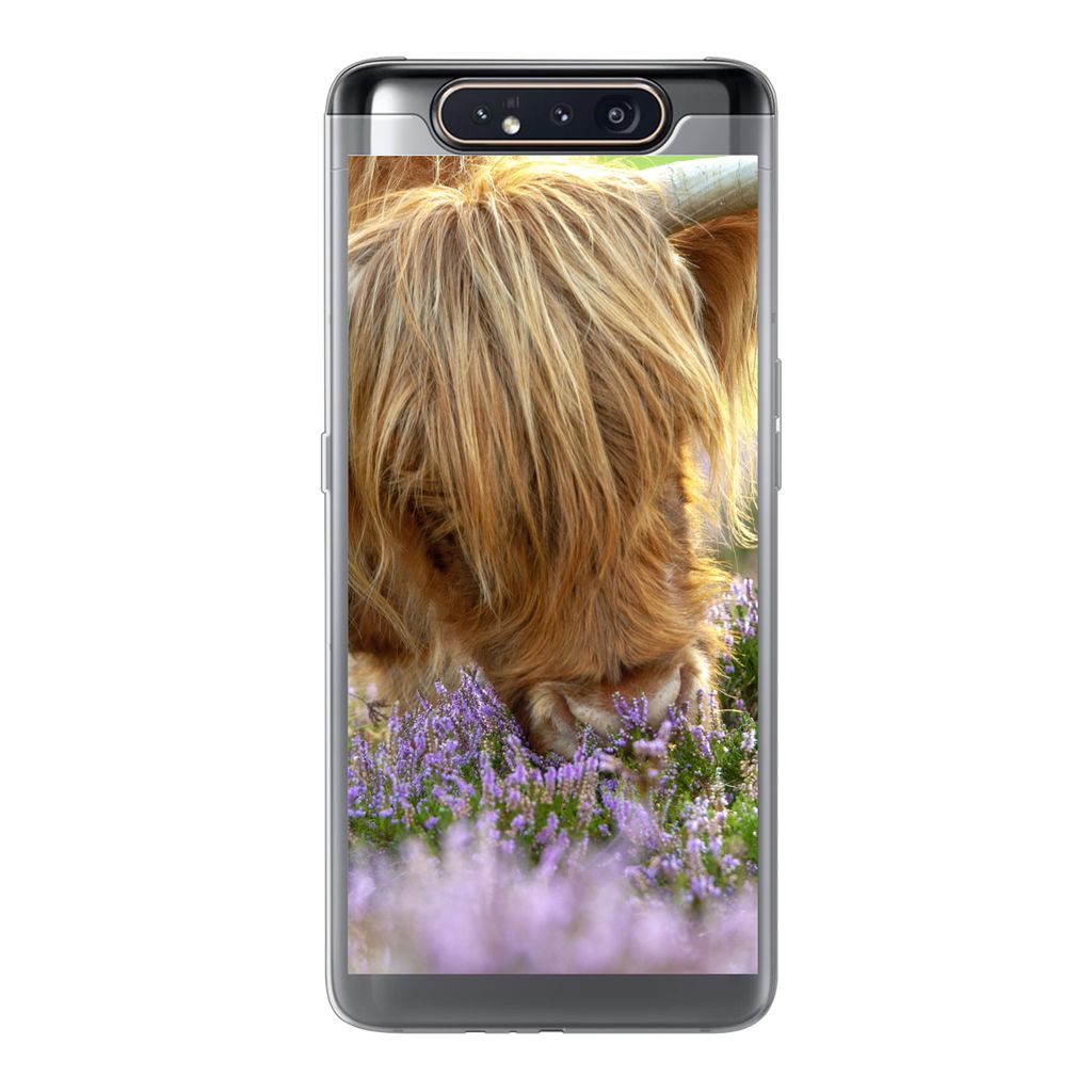 MuchoWow Handyhülle Schutzhülle Hülle für Samsung Galaxy A80 Schottische Highlander - Gras - Heidekraut - Tiere Silikon Softcase Handy Hülle...