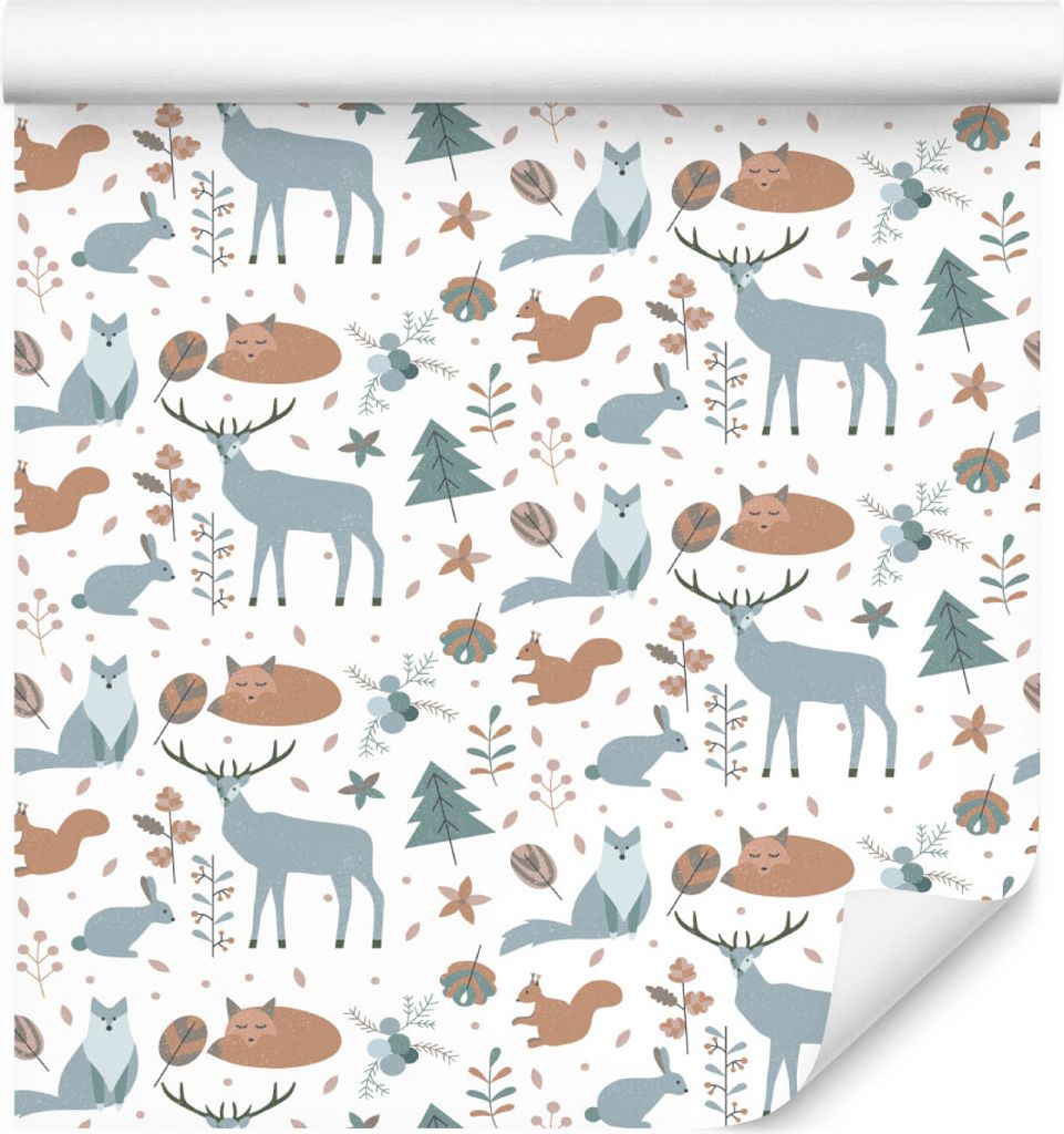 10m VLIES TAPETE Rolle Kinderzimmer Hirsche Füchse Bäume Blumen Wald XXL