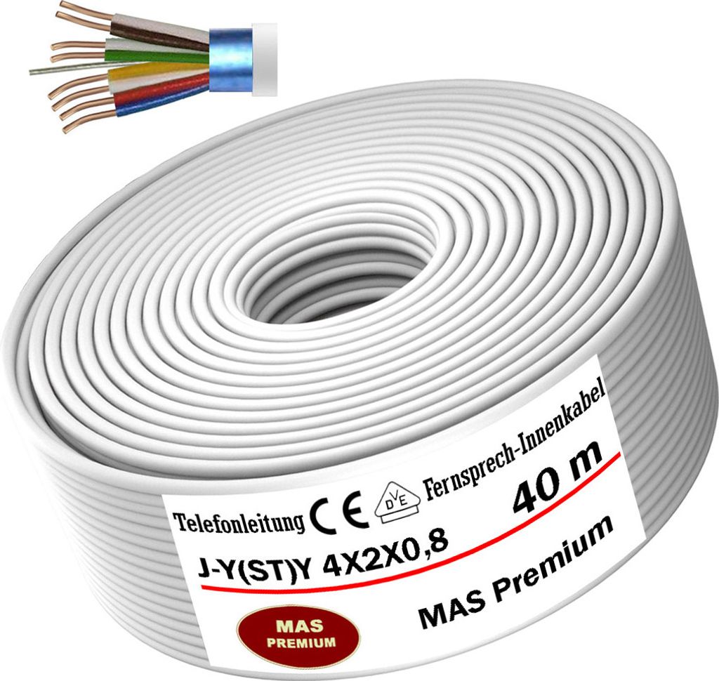 40m J-Y(ST) Y 4X2X0,8 Telefonleitung Klingelleitung Fernmeldeleitung