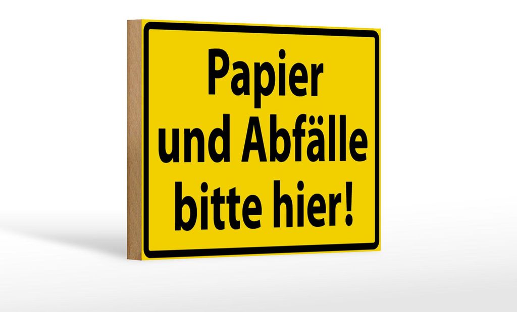 Holzschild Warnschild 18x12cm Papier Abfälle bitte hier