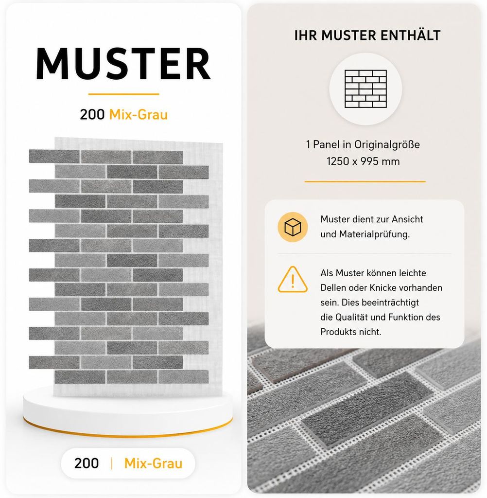 AMK Muster-Paneel 200 Mix-grau – Originalgröße 1250×995 mm, Produktbild  KI-generiertes Bild