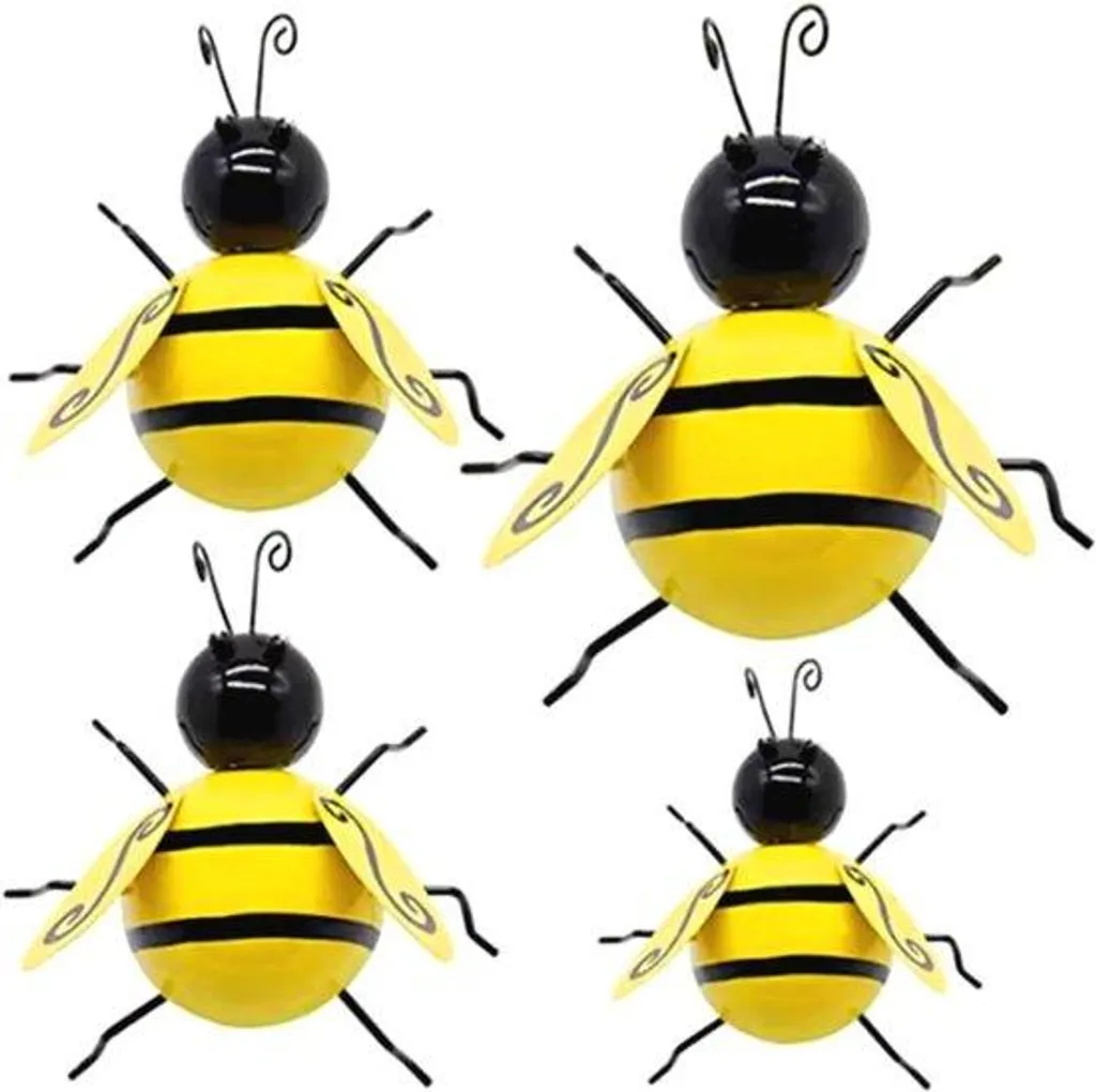 Lot de 4 figurines abeilles décoratives en métal pour jardin et maison
