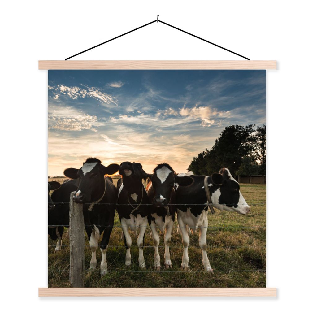 MuchoWow Textilposter Tiere - Kuh 40x40 cm mit holzfarbenen Rahmen - Posterleiste