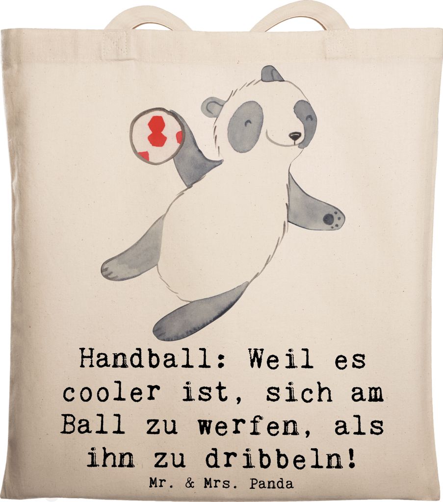 Mr. & Mrs. Panda Jutebeutel Handball Action - Transparent - Geschenk, Rasen, Teamarbeit, Laptoptasche, Schultasche, Sportart, Tote Bag, Teamsport, ...