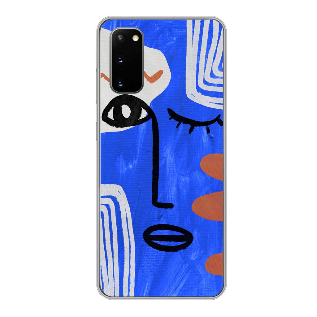 MuchoWow Handyhülle Schutzhülle Hülle für Samsung Galaxy S20 Gesicht - Blau - Abstrakt Silikon Softcase Handy Hülle - Bild