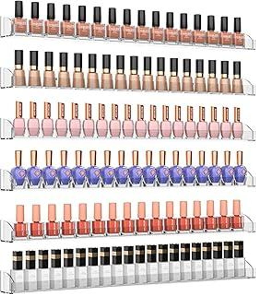 Hexsonhoma 61CM Klare Nagellack-Wandregal mit Abnehmbarer Endkappe, 6er-Set, Acryl Organizer Wandmontiert, Nagellack-Speicherregale für 150 Flasch...