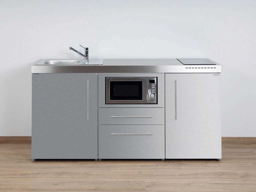 Stengel Miniküche Premiumline MPM 170 Edelstahl mit Kühlschrank und Mikrowelle