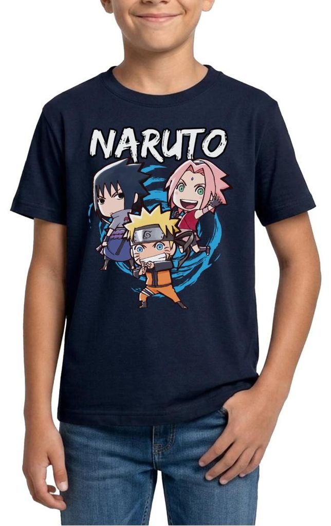 Spreadshirt Naruto Shippuden Chibi Naruto, Sakura & Sasuke Teenager T-Shirt, 152/164 (12-14 Jahre), Navy