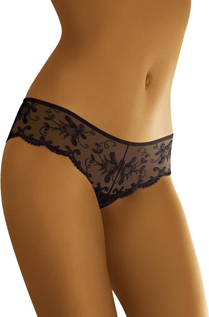 Wolbar Transparenter Damen Slip Aus Blumenspitze WB05, Schwarz, S