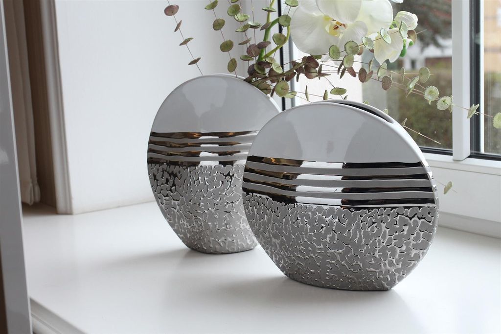 GILDE Vase, "St.Louis", gestreift, Keramik, silberfarben, Produktbild 