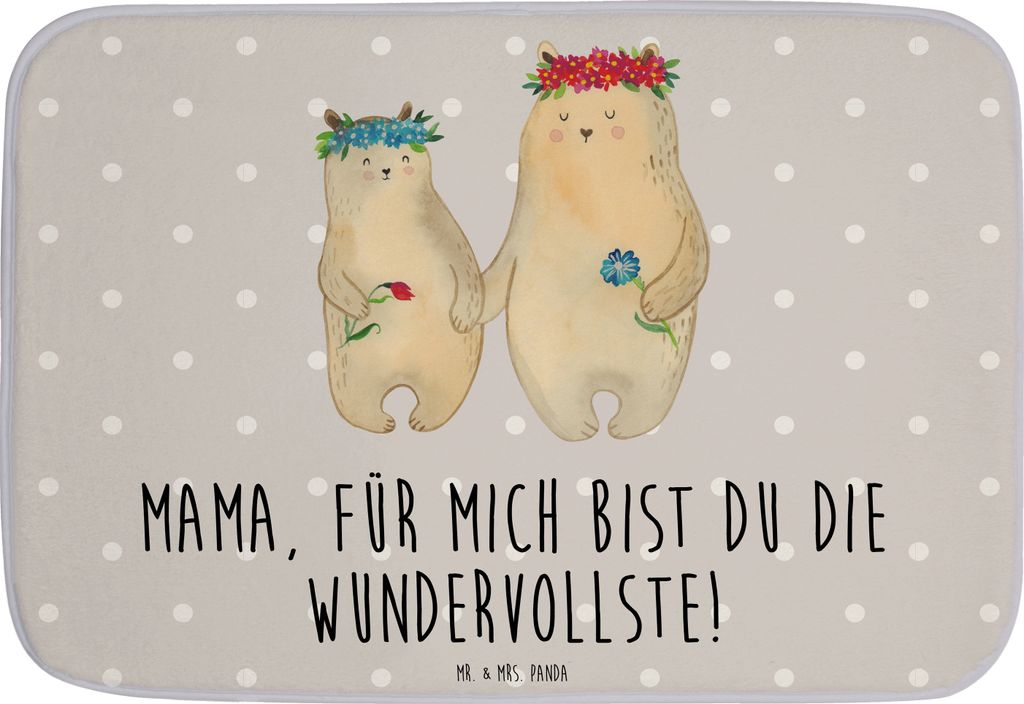 Mr. & Mrs. Panda duschmatte Bären mit Blumenkranz - Grau Pastell - Geschenk, Family, Familie, Muttertag, Badezimmer Matte, Kinder, Badematte, Badv...