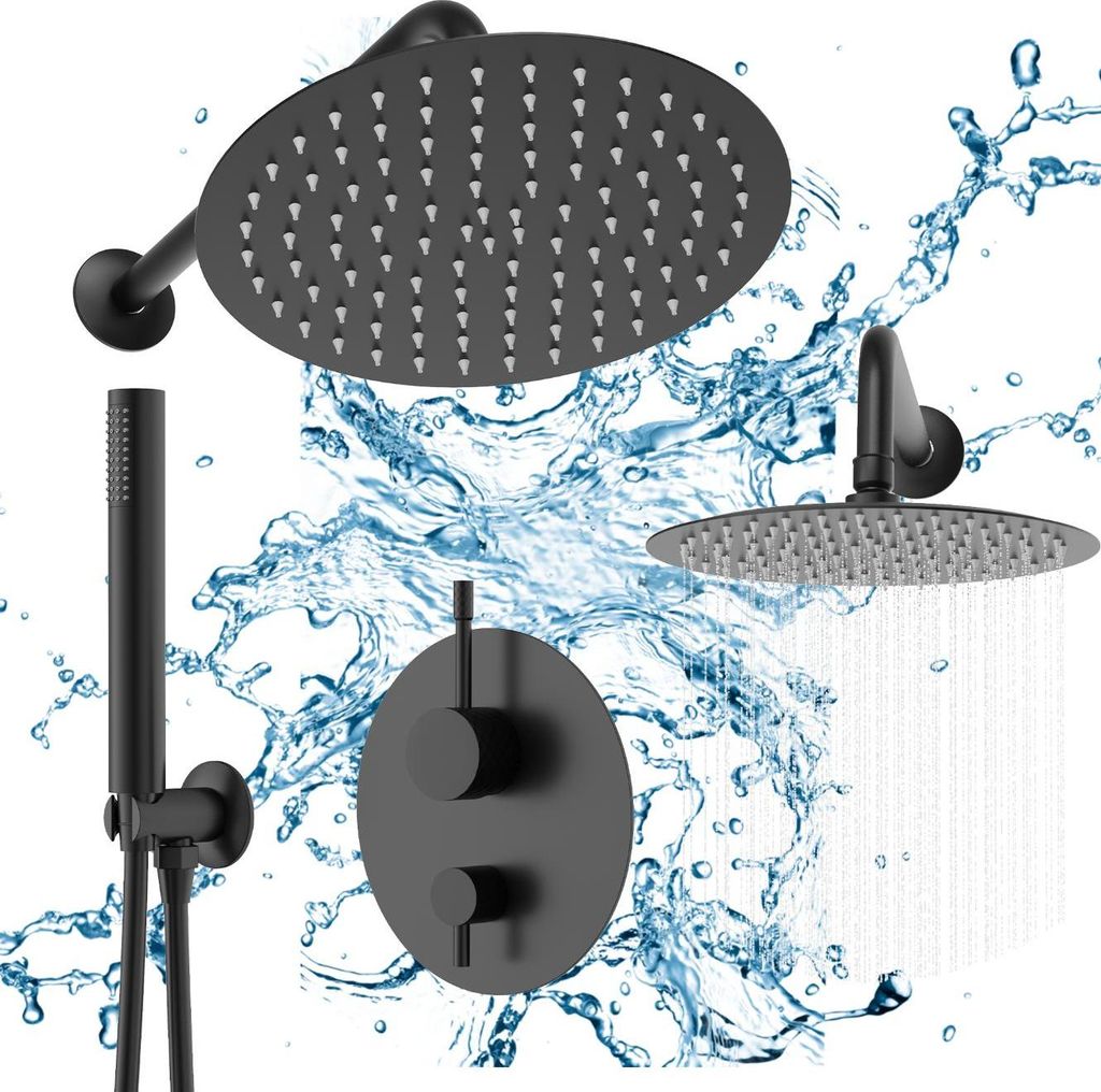 Granitan | Duschset Unterputz - Glami - Schwarz - Modernes Design - Regenduschkopf - Minimalistisch