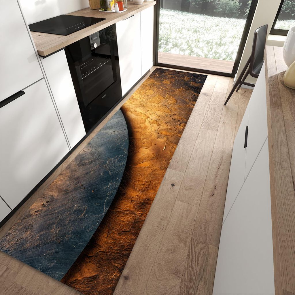 Küchenteppich 80x300cm rutschfest & abwischbar PVC Läufer - Abstraktes Metall
