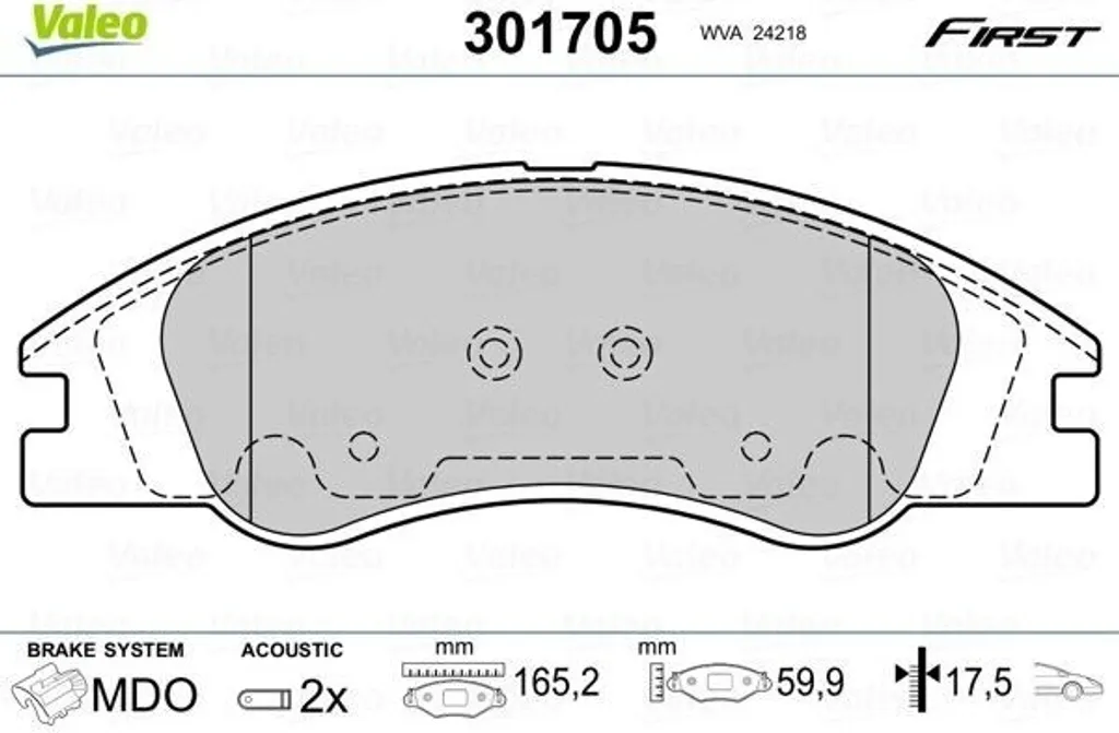 Plaquettes de frein Valeo 301705 pour Kia Cerato LD TD OE 581011MA00