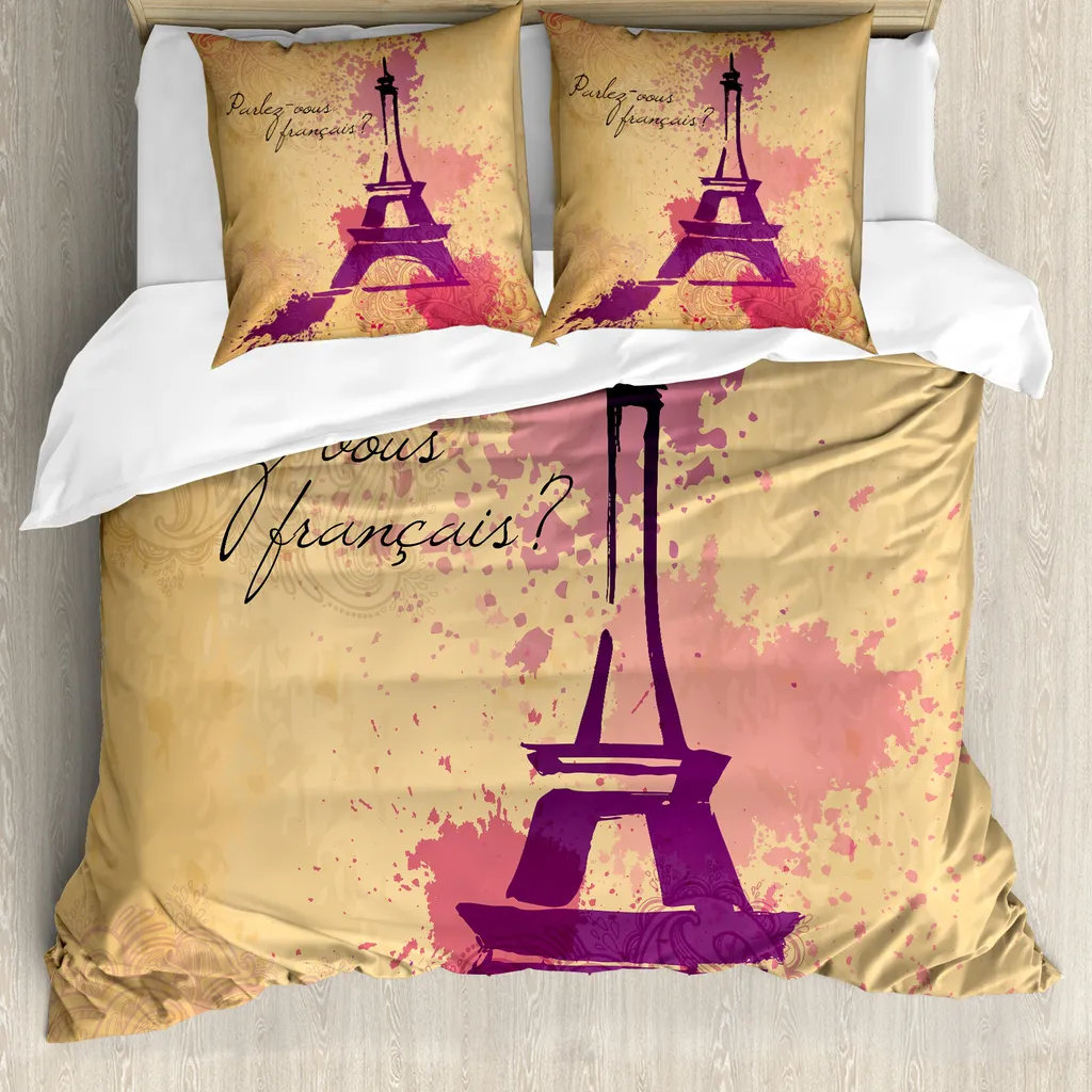 Copripiumino Vintage Torre Eiffel 200x200 ABAKUHAUS Lilla Beige