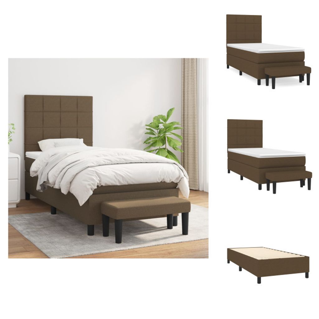 vidaXL Boxspringbett mit Matratze Dunkelbraun 90x190 cm Stoff - Betten & Bettgestelle