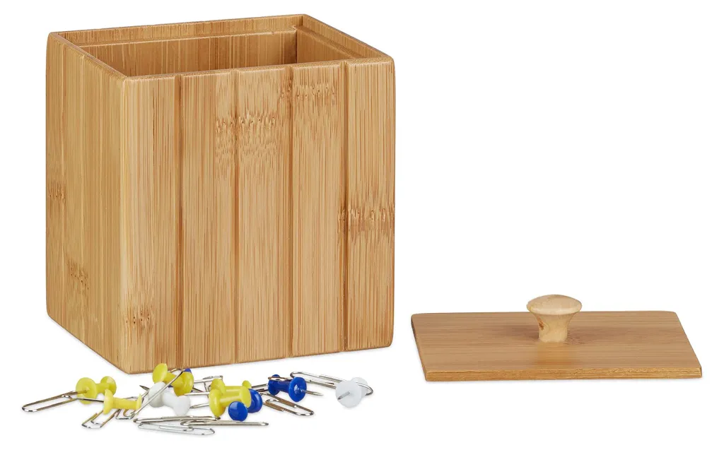 Boîte de rangement en bambou 10x10x8 cm avec couvercle amovible
