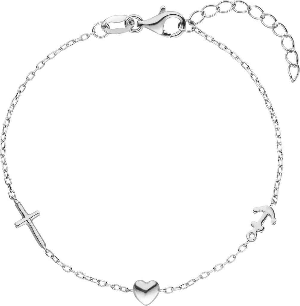 Armband mit 3 Anhängern Glaube Liebe Hoffnung aus 925 Silber 16-19cm
