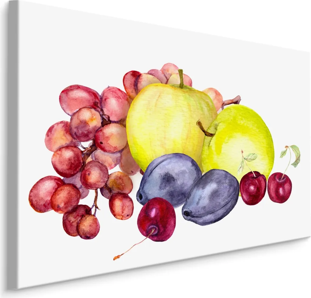 Quadro Frutta XXL 100x70 cm Stampa su Tela Mele e Prugne Alta Qualità