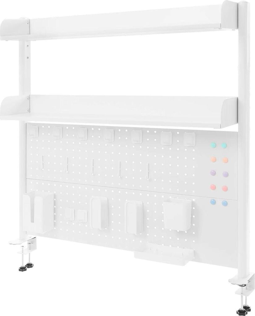 Schreibtischregal mit Lochplatte - Klemmbarer Organizer/Regal - 100×95×12,5 cm - Platzsparend - Montage erforderlich - Weiß