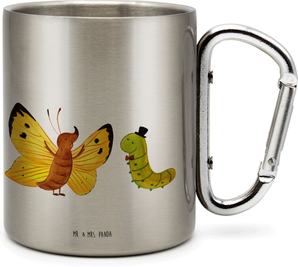 Mr. & Mrs. Panda Thermobecher Raupe Schmetterling - Transparent - Geschenk, thermotasse, Lustige Sprüche, Hut, Reisebecher, Entwicklung, Edelstahl...