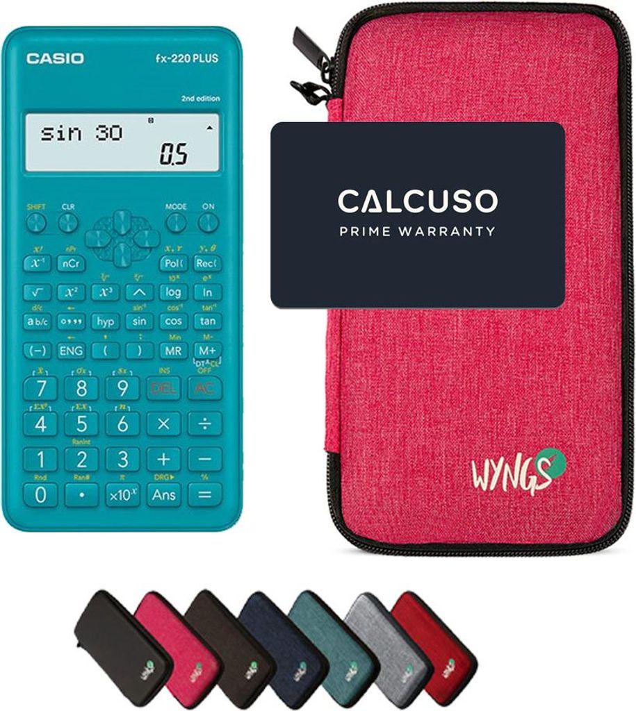 Casio fx-220 Plus 2nd edition inkl. WYNGS Schutztasche Pink - Wissenschaftlicher Taschenrechner - Basic Set